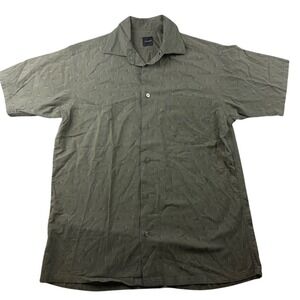 Vintage Slates Button-Up Shirt Men S Green Regular Short Sleeve Geometric Mod
